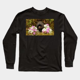 George the mouse in a log pile House spring flowers Long Sleeve T-Shirt